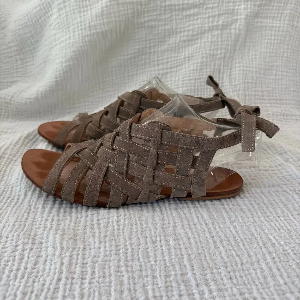 Navyboot Sandals Size 39 Tan Suede Leather Basket Weave Gladiator Ankle Tie